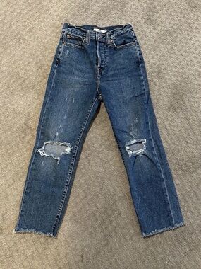 Levi’s Denim Distressed Straight Leg Cropped Button Fly Size 25
